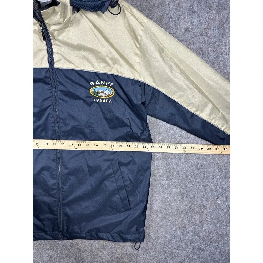 Banff Canada Windbreaker Jacket Mens Small Hooded Blue Beige Full Zip Travel